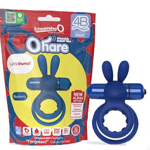 Screaming O 4B Ohare Stretchy Wearable Vibrating Cock Ring with Soft and Flexible Clitoral Rabbit Ears Blue